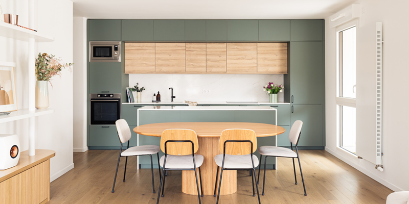 Upcycling cuisine façade lierre et chêne naturel