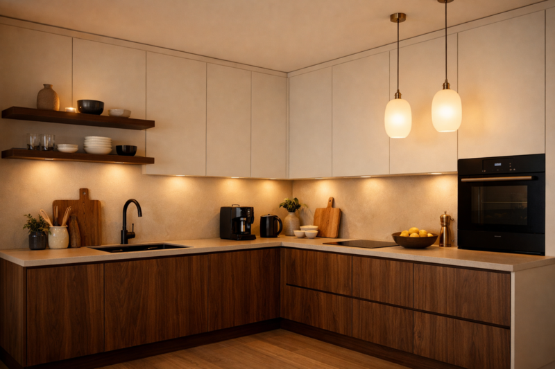 Cuisine Metod Façades Sweetch Interior Modèle PAO Noyer et Lait d'amande