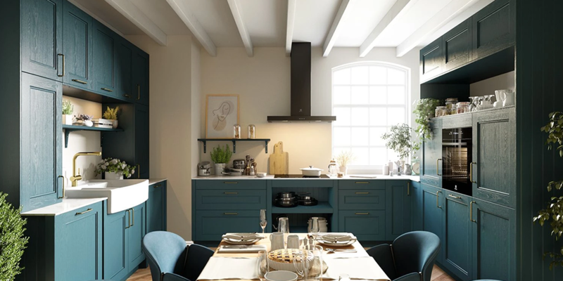 Cuisine campagne moderne coloris Aigue marine