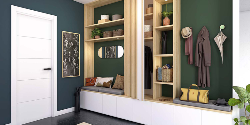 entrée peinture bleu et vert